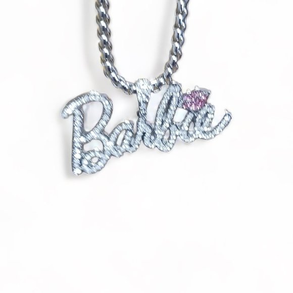 Barbie-Inspired Rhinestone Nameplate Choker Necklace Sparkling Statement Jewelry - Picture 9 of 10